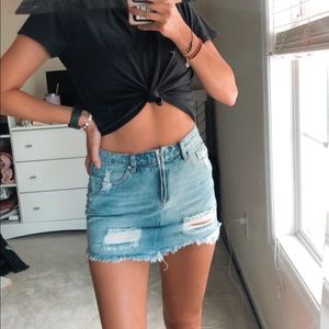 Jean Skirt with Rips and Zipper